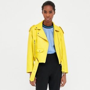 Zara Yellow Leather Biker Jacket